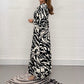 Robe à rayures zébrées et col en V, manches 3/4