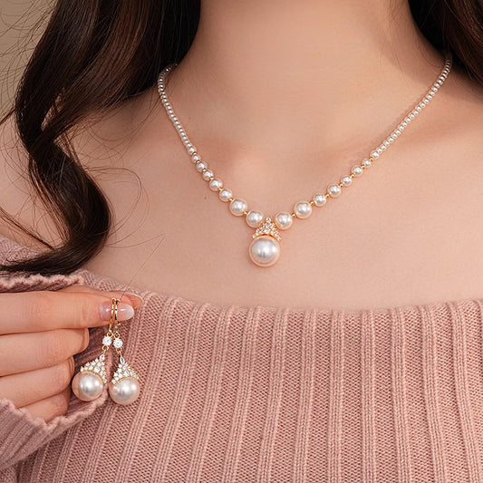 ✨️50% de réduction✨️Collier et boucles d'oreilles vintage élégants en perles d'imitation de zircone