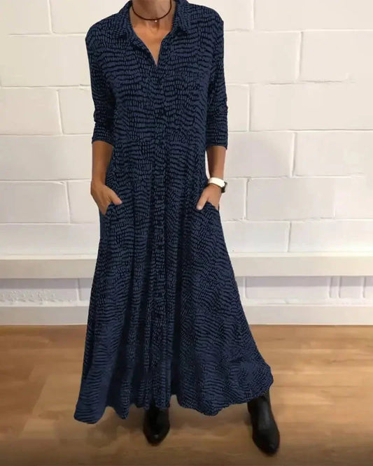 ⏳Vente limitée 50 % DE RÉDUCTION🌸Robe longue à manches longues avec imprimé et décolleté en V