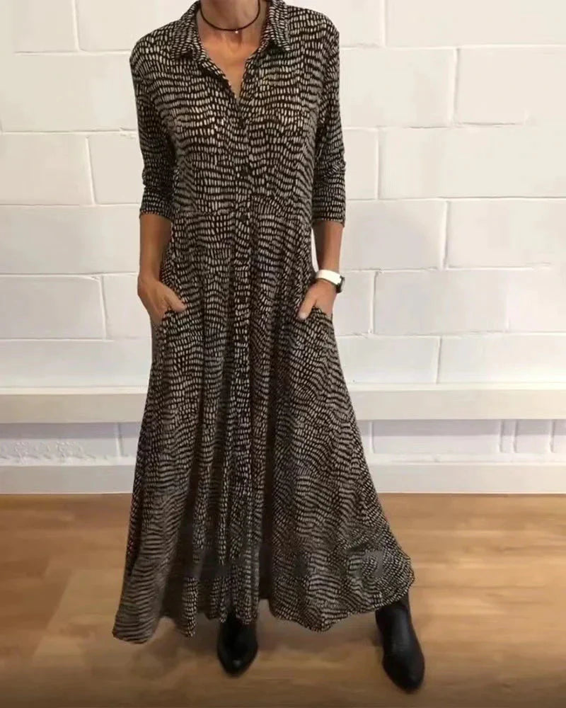 ⏳Vente limitée 50 % DE RÉDUCTION🌸Robe longue à manches longues avec imprimé et décolleté en V