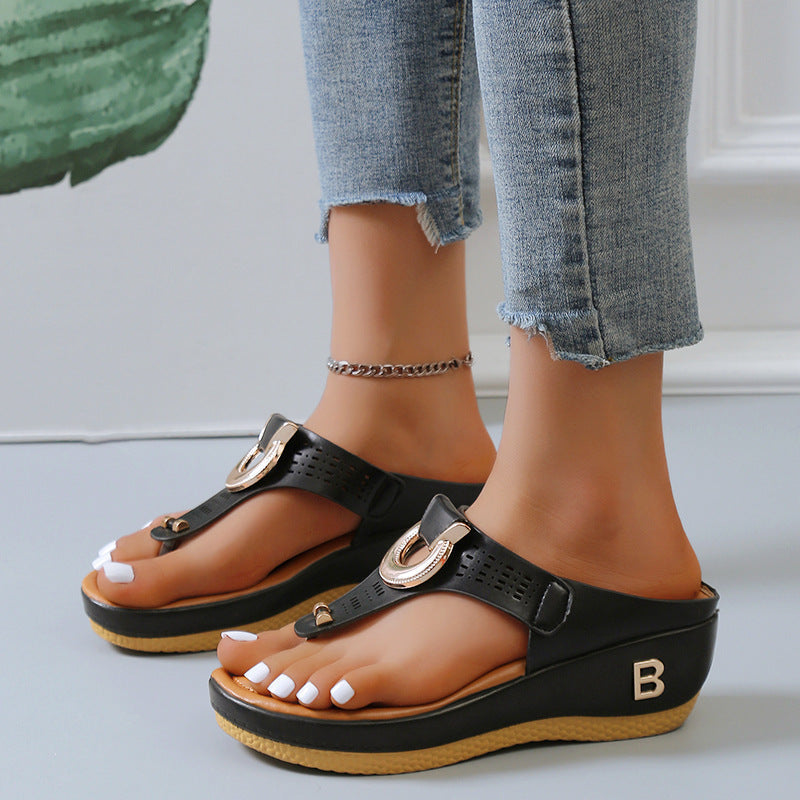 🌸50% de réduction pour une durée limitée🌸Sandales à semelles compensées en cuir pour femmes