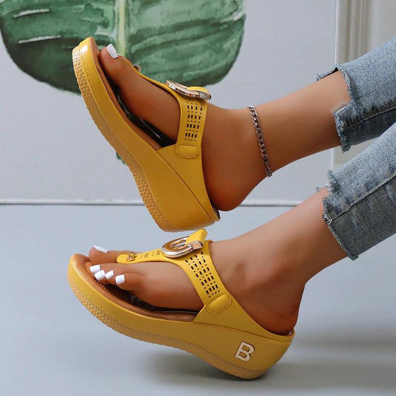 🌸50% de réduction pour une durée limitée🌸Sandales à semelles compensées en cuir pour femmes