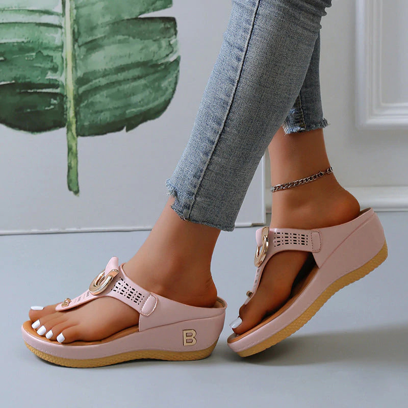 🌸50% de réduction pour une durée limitée🌸Sandales à semelles compensées en cuir pour femmes