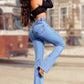 jean évasé taille haute en stretch