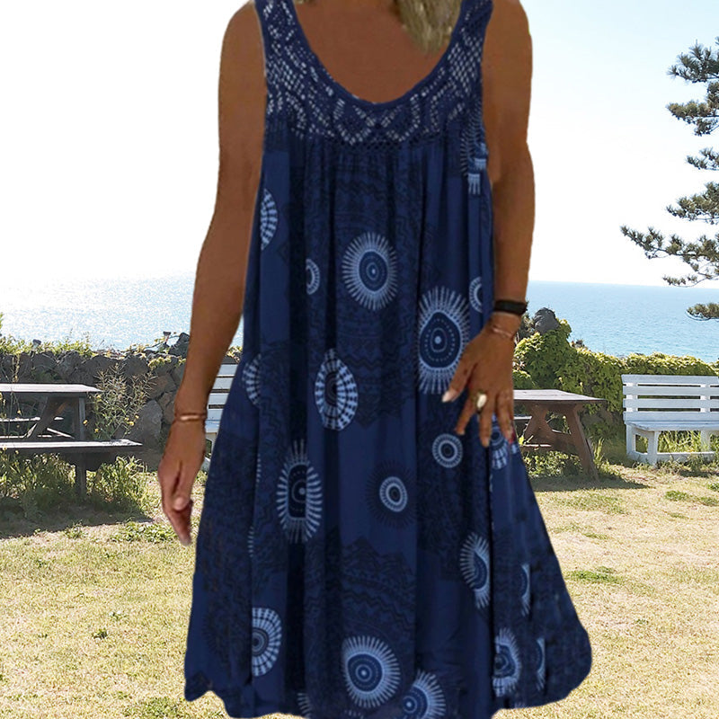🔥Robe sans manches à col rond imprimée pour femmes