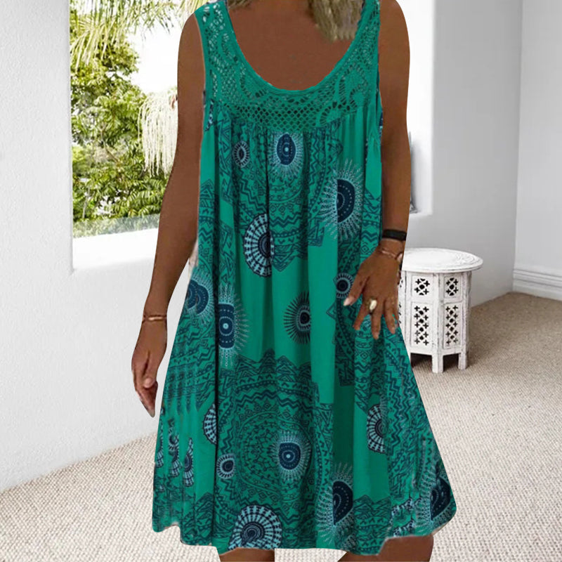🔥Robe sans manches à col rond imprimée pour femmes