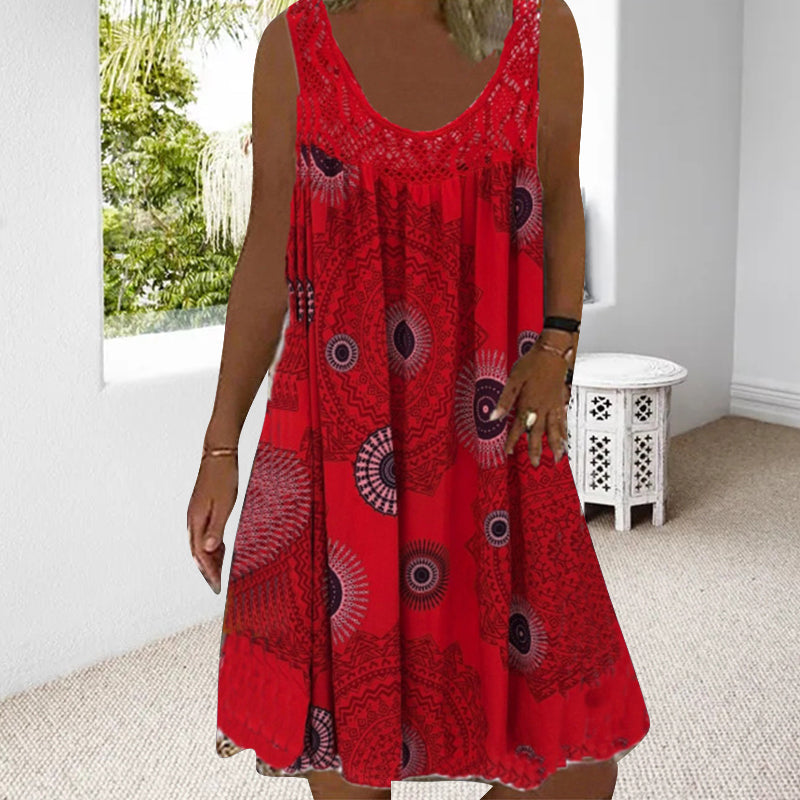 🔥Robe sans manches à col rond imprimée pour femmes