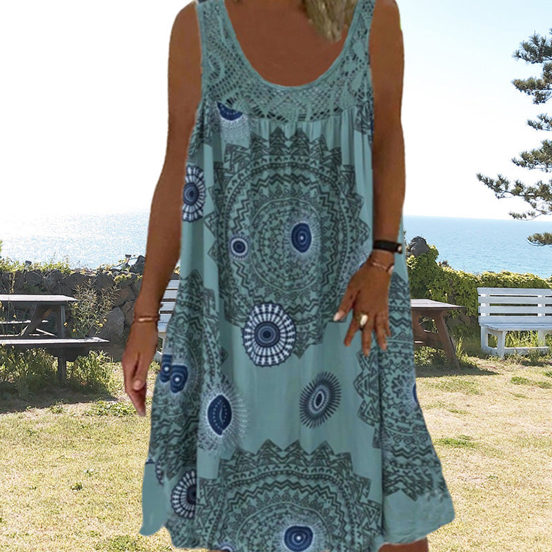 🔥Robe sans manches à col rond imprimée pour femmes