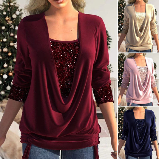 Grande vente💥Faux haut deux pièces de smoking ample à paillettes