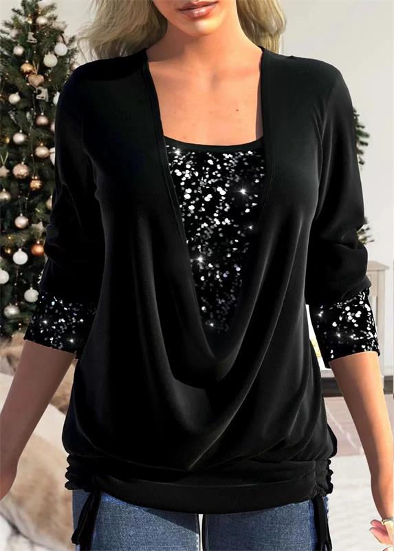 Grande vente💥Faux haut deux pièces de smoking ample à paillettes