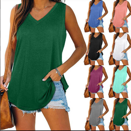 Offres promotionnelles - Gilet d'été à col en V de couleur unie