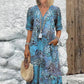 💥Printemps 40% de réduction🌤️Robe midi à col en V imprimée Vivid pour femmes