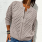 Veste Décontractée en Tricot à Fermeture Éclair pour Femmes avec Design Ajouré
