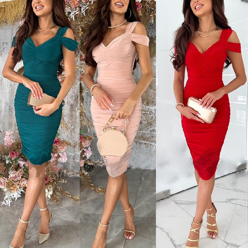 Robe sexy, à épaules dénudées et moulante, coupe slim pour femme