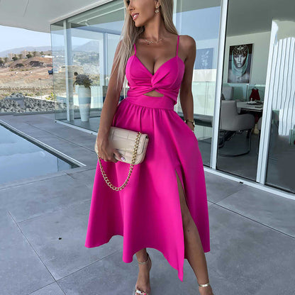 Robe à bretelles spaghetti et fente haute pour femmes