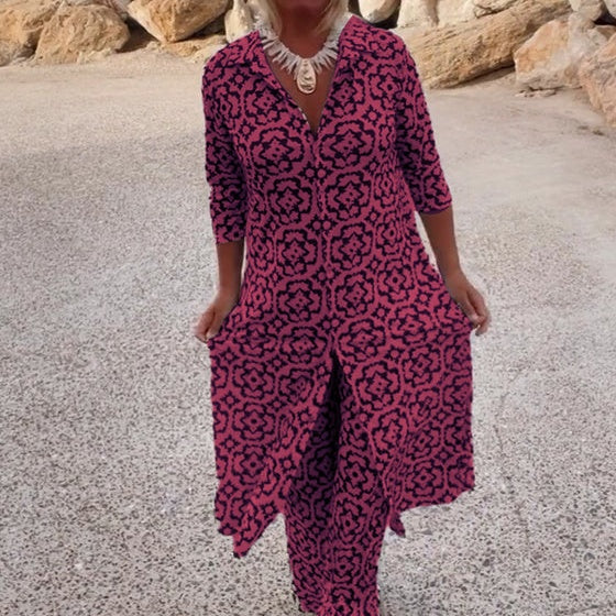 🔥Ensemble 2 pièces chemise et pantalon boutonnés imprimés