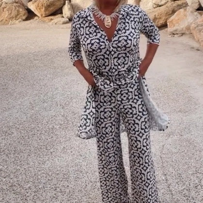 🔥Ensemble 2 pièces chemise et pantalon boutonnés imprimés