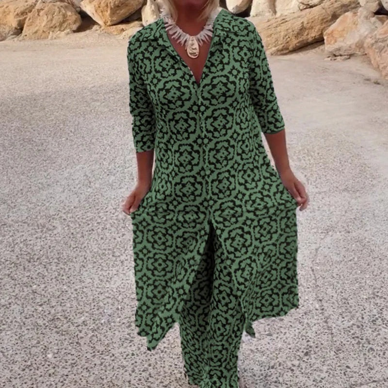🔥Ensemble 2 pièces chemise et pantalon boutonnés imprimés