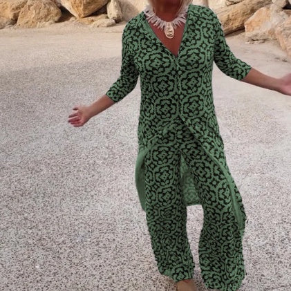 🔥Ensemble 2 pièces chemise et pantalon boutonnés imprimés