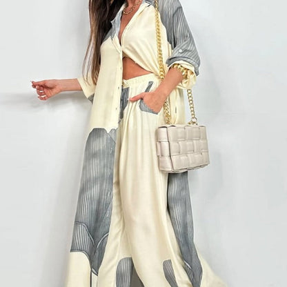 Ensemble chemise longue boutonnée et pantalon à cordon de serrage✨ Livraison gratuite