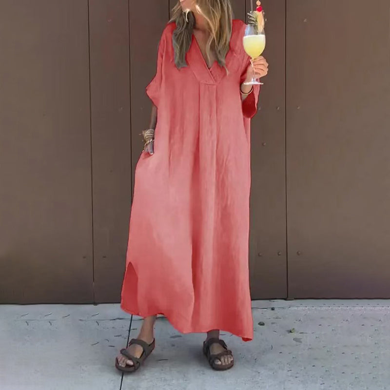 🌸Soldes d'été 50% de réduction🌸Robe fluide décontractée à col en V pour femmes
