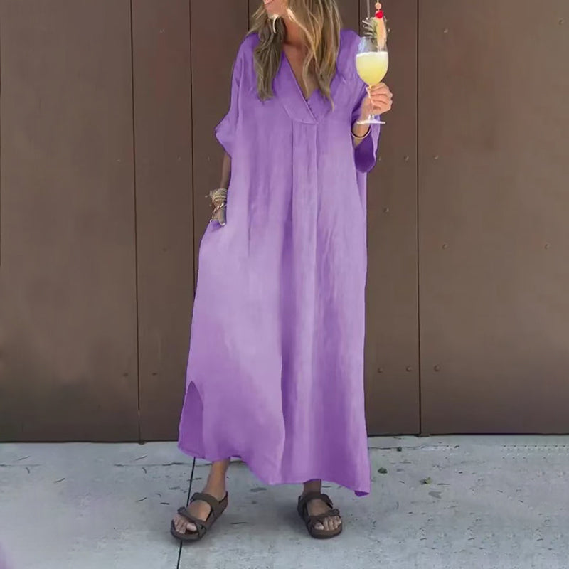 🌸Soldes d'été 50% de réduction🌸Robe fluide décontractée à col en V pour femmes