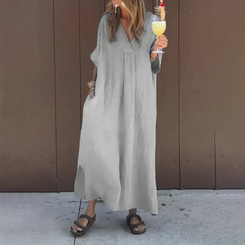🌸Soldes d'été 50% de réduction🌸Robe fluide décontractée à col en V pour femmes