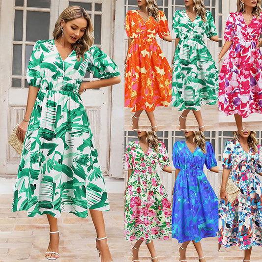 ⏰50% de réduction pour une durée limitée🔥Robe décontractée imprimée à col en V pour femmes