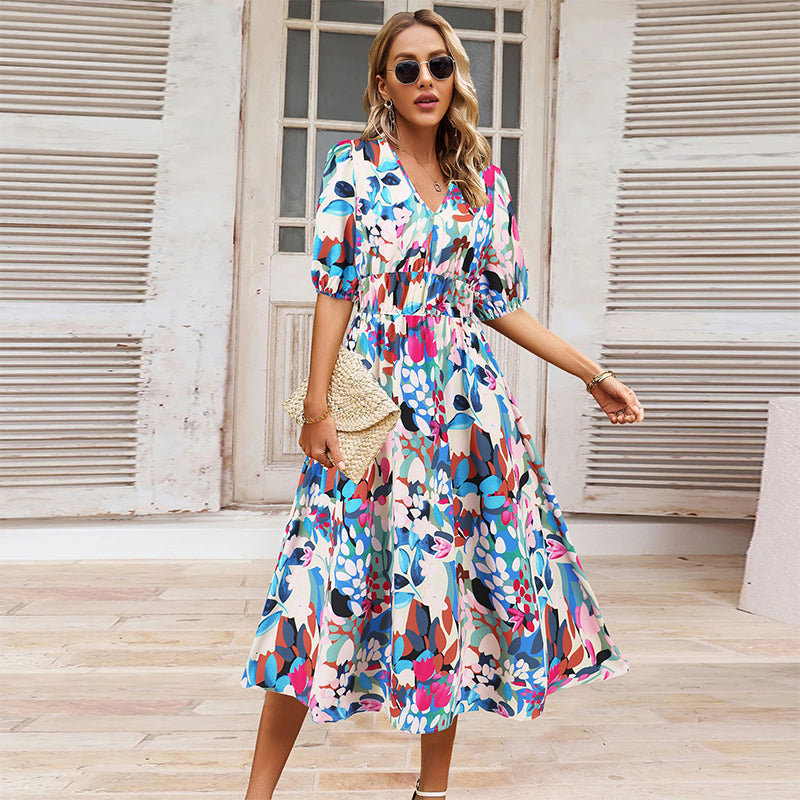 ⏰50% de réduction pour une durée limitée🔥Robe décontractée imprimée à col en V pour femmes