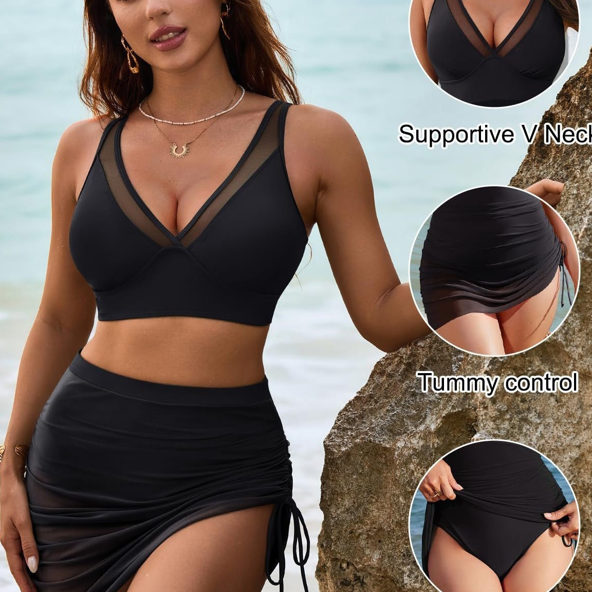 👙 50% DE RÉDUCTION💐Jupe de bain - Ensemble de bikinis à taille haute
