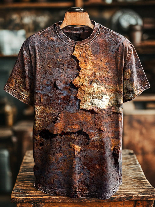 Unisex Retro Aged Rouille Imprimé Casual Loose T-shirt à manches courtes