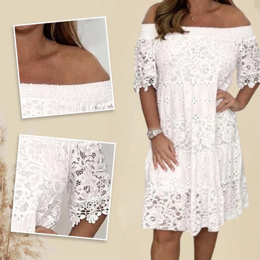 Robe bustier en dentelle ajourée et patchwork pour femme