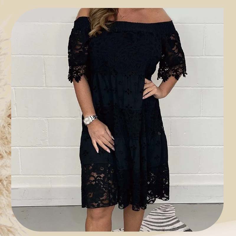 Robe bustier en dentelle ajourée et patchwork pour femme
