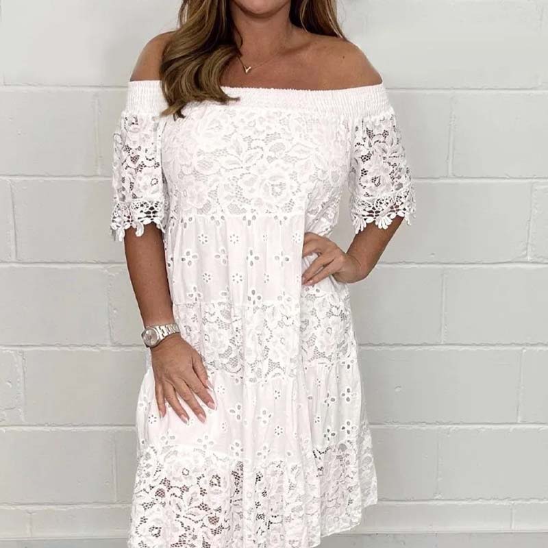 Robe bustier en dentelle ajourée et patchwork pour femme