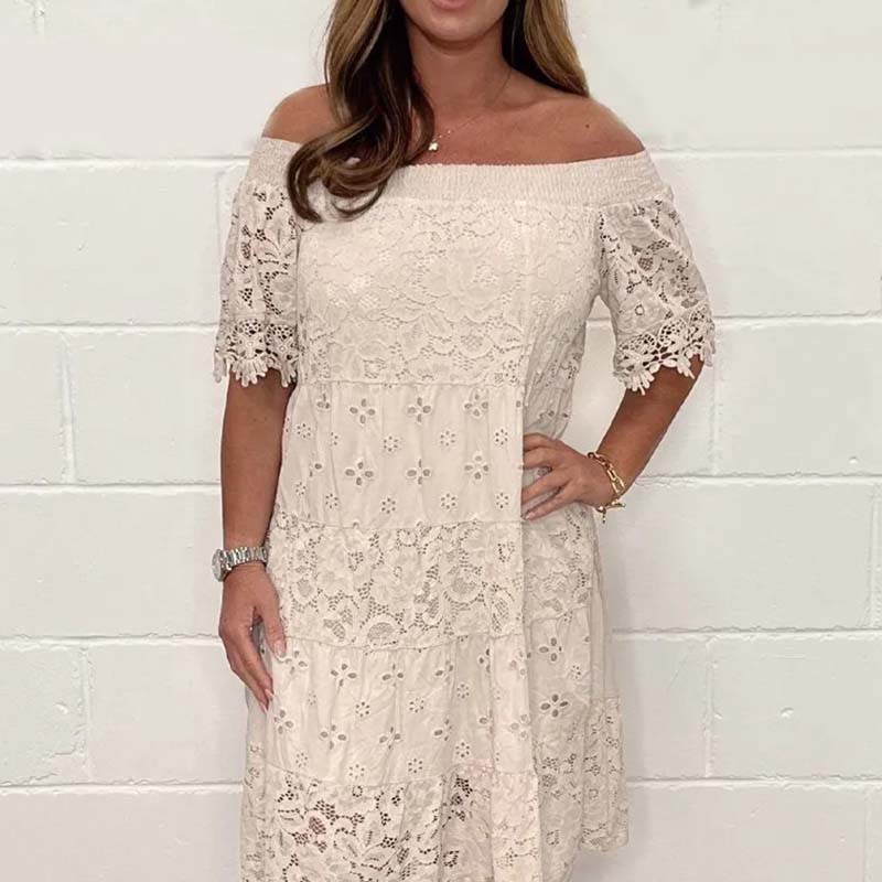 Robe bustier en dentelle ajourée et patchwork pour femme