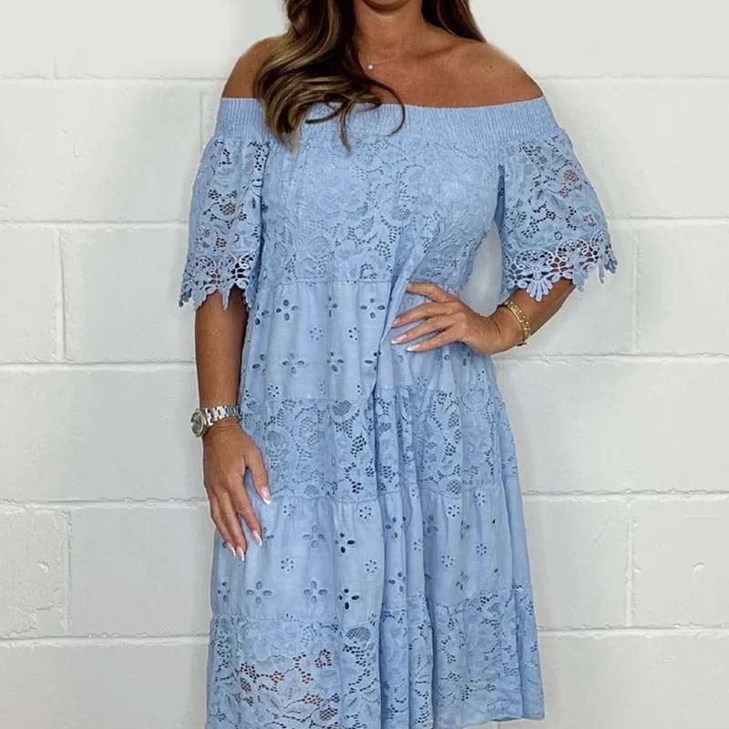 Robe bustier en dentelle ajourée et patchwork pour femme