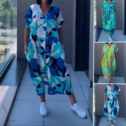 👗 50% DE RÉDUCTION ! 🌸 Robe décontractée élégante à imprimé et encolure V pour femmes – Tissu fluide, coupe flatteuse et parfaite pour le printemps ☀️
