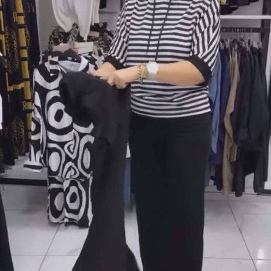 💥Dernier jour 50% de réduction💥Ensemble pour femme composé d'un haut rayé et d'un pantalon uni