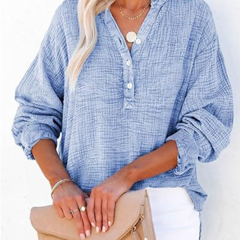 👚 50% DE RÉDUCTION ! 🌷 Chemisiers Décontractés à Manches Longues & Col en V pour Femmes – Coupe Oversized, Tissu Doux & Look Quotidien 🍃