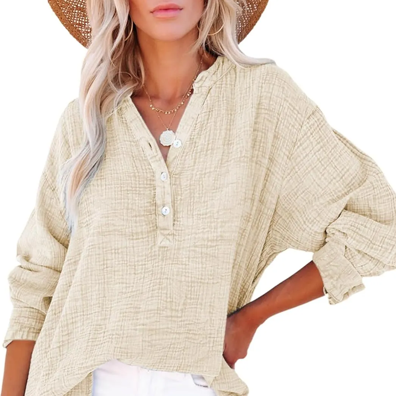 👚 50% DE RÉDUCTION ! 🌷 Chemisiers Décontractés à Manches Longues & Col en V pour Femmes – Coupe Oversized, Tissu Doux & Look Quotidien 🍃