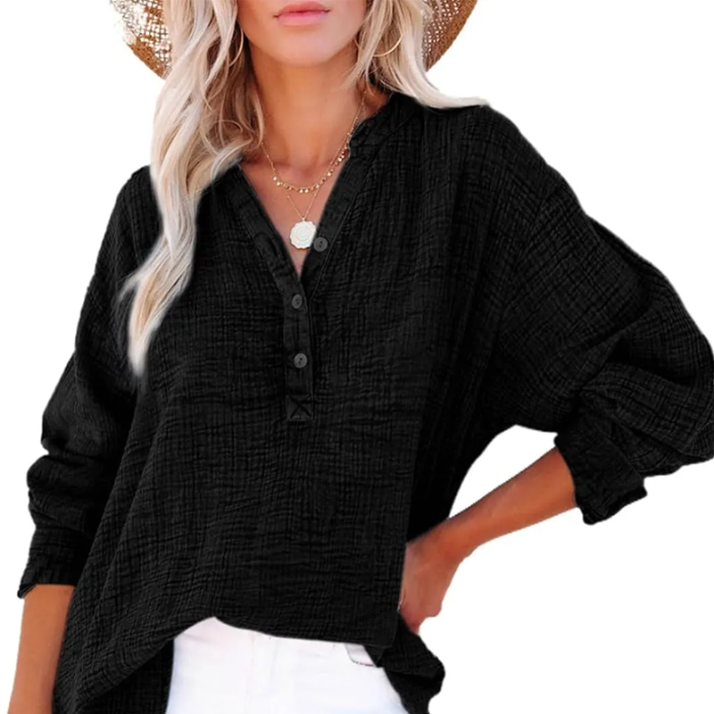 👚 50% DE RÉDUCTION ! 🌷 Chemisiers Décontractés à Manches Longues & Col en V pour Femmes – Coupe Oversized, Tissu Doux & Look Quotidien 🍃