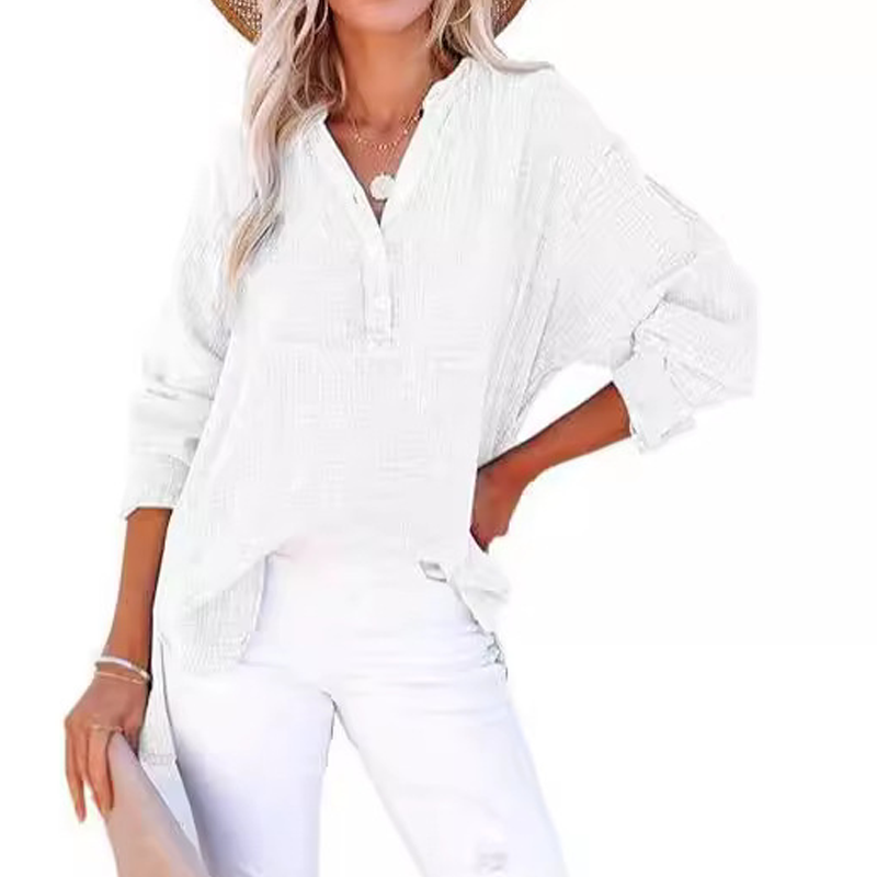👚 50% DE RÉDUCTION ! 🌷 Chemisiers Décontractés à Manches Longues & Col en V pour Femmes – Coupe Oversized, Tissu Doux & Look Quotidien 🍃