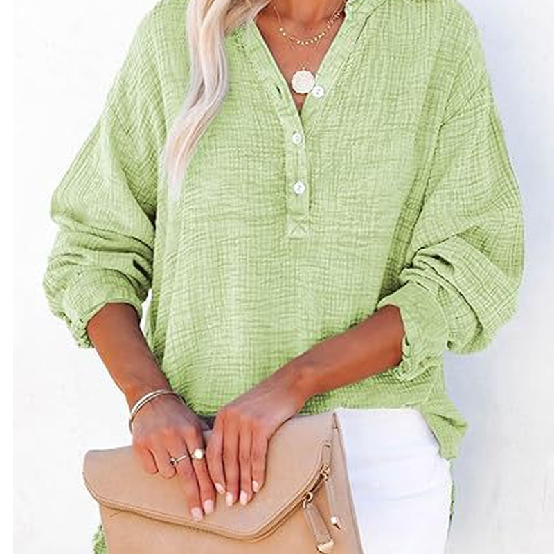 👚 50% DE RÉDUCTION ! 🌷 Chemisiers Décontractés à Manches Longues & Col en V pour Femmes – Coupe Oversized, Tissu Doux & Look Quotidien 🍃