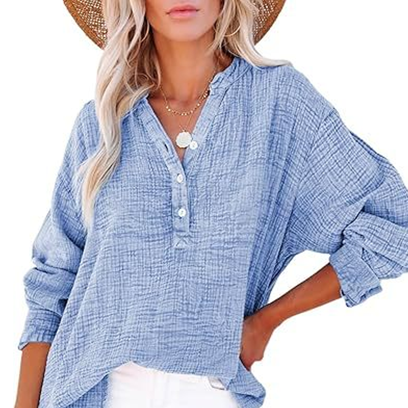 👚 50% DE RÉDUCTION ! 🌷 Chemisiers Décontractés à Manches Longues & Col en V pour Femmes – Coupe Oversized, Tissu Doux & Look Quotidien 🍃