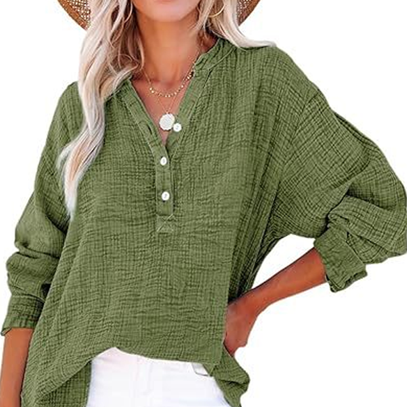 👚 50% DE RÉDUCTION ! 🌷 Chemisiers Décontractés à Manches Longues & Col en V pour Femmes – Coupe Oversized, Tissu Doux & Look Quotidien 🍃