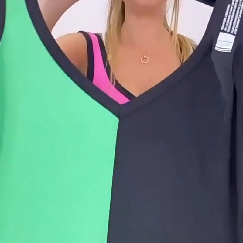 🌸Réduction de 50% pour l'été 💐 Robe en tricot sans manches à col en V et à couleurs contrastées