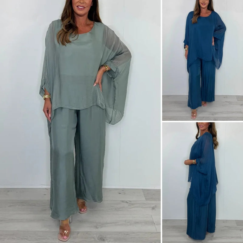 ⏰50% de réduction pour une durée limitée✨  Ensemble élégant et décontracté composé d'un haut en mousseline et d'un pantalon à jambes larges