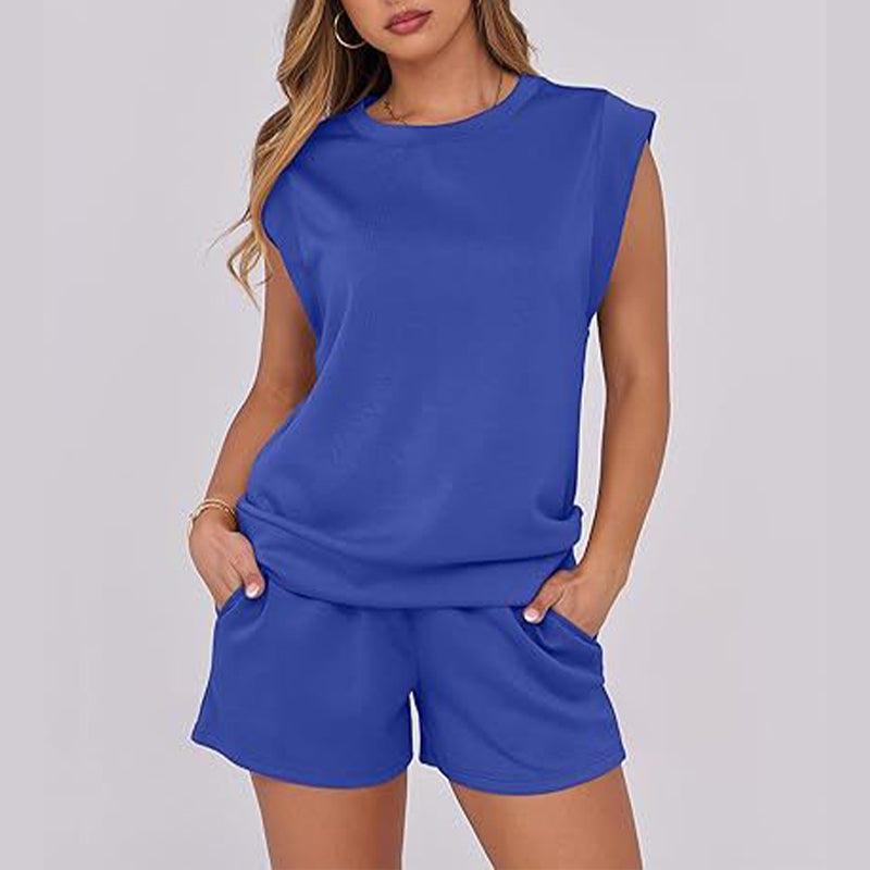 Haut pour femmes avec col rond et short avec cordon de serrage, 2 pièces