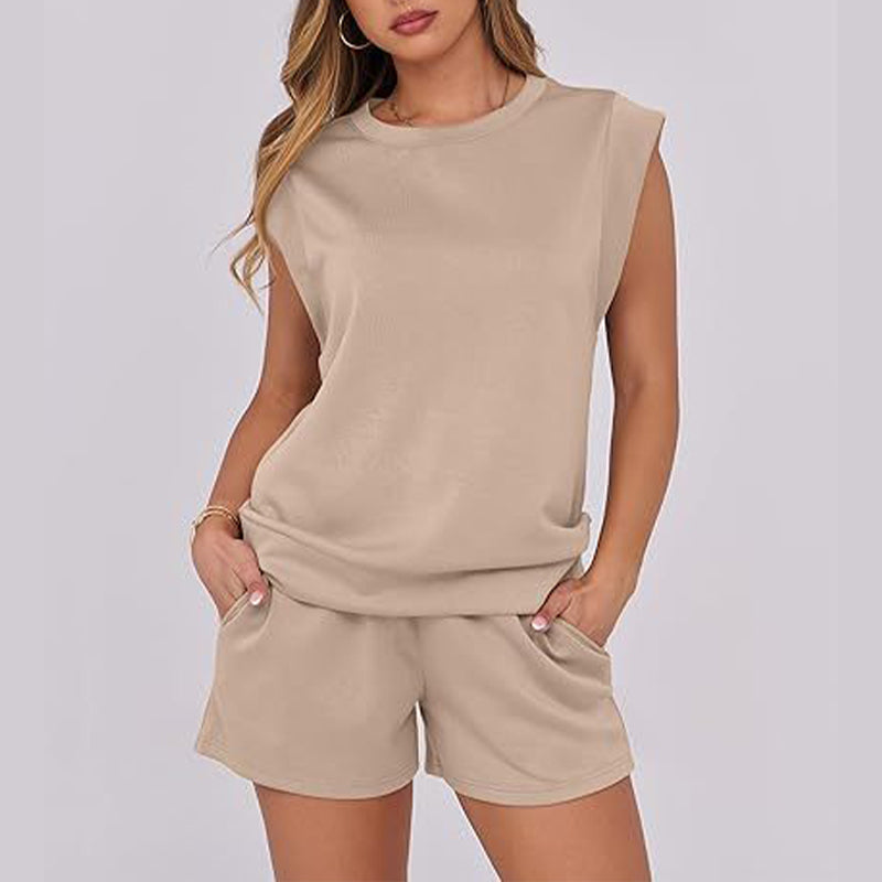 Haut pour femmes avec col rond et short avec cordon de serrage, 2 pièces