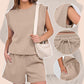 Haut pour femmes avec col rond et short avec cordon de serrage, 2 pièces